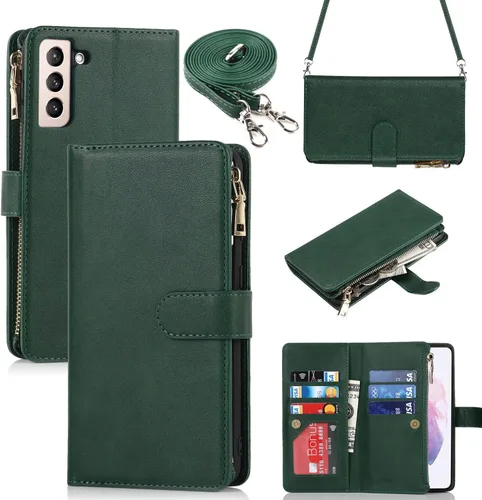 Vista 15 de iCoverCase para Samsung Galaxy S21 Funda tipo cartera con soporte para tarjetas, funda de cuero sintético con función de soporte, cierre magnético