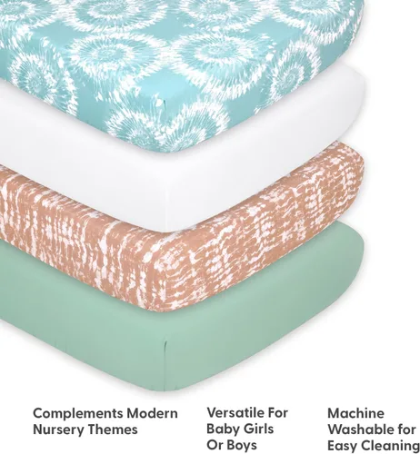 Vista 4 de The Peanutshell Sábanas de cuna, neutrales, juego de sábanas ajustables para cama de bebé, colchón de cuna de tamaño estándar, 52 x 28 pulgadas