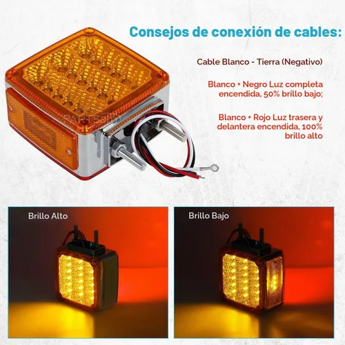 Vista 6 de Partsam, luces ledes para camión o remolque, cuadradas, de doble cara, ámbar/rojo (2 paquetes, 39 unidades), para Peterbilt, Freightliner, Kenworth