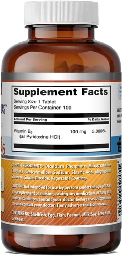 Vista 5 de Amazing Formulas Vitamina B6 piridoxina 100 mg 100 tabletas Suplemento Sin OMG Sin gluten Fabricado en Estados Unidos