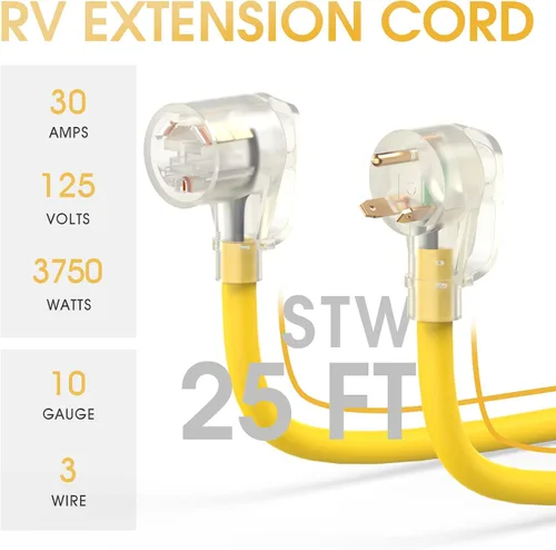 Vista 2 de TOOLIOM Cable de alimentación RV de 30 amperios de 25 pies, cable de extensión NEMA TT-30P a TT-30R RV, cable de extensión de alimentación STW 10/3
