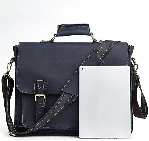 Vista 6 de BITWIT Shoulder Bags, Men's Briefcase Leather Men's Business Bag Retro Shoulder Bag Men's Men's Leather Bag (Color Black)