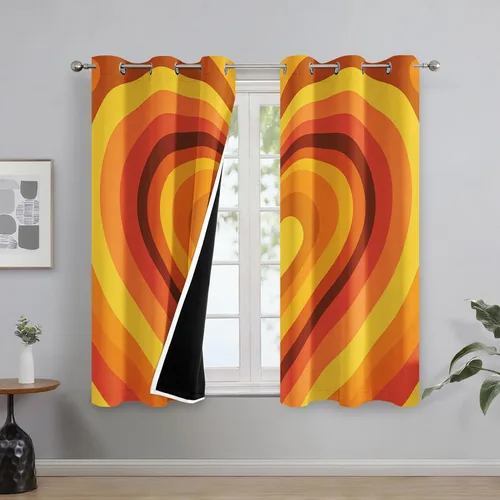 Vista 4 de Groovy Heart Curtains for Living Room 84 Inch Length, 60S 70S Retro Blackout Curtains Bedroom Decor, Hippie Orange Aesthetic Grommet Thermal Black