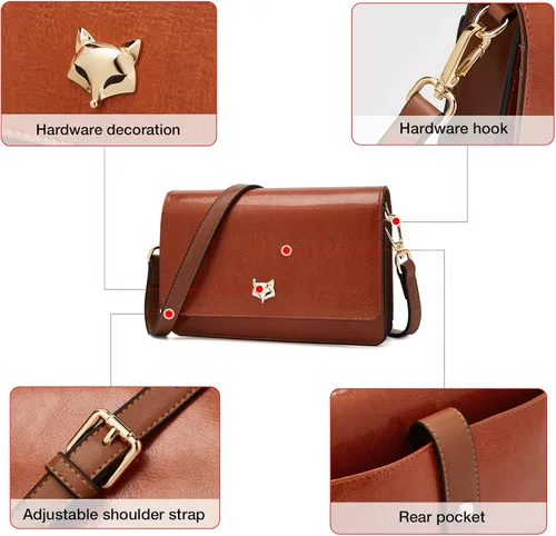 Vista 6 de FOXLOVER Bolso cruzado pequeño para mujer, de piel de PVC, soporte para teléfono celular, ranura para tarjeta de crédito, bolso de hombro, bolso