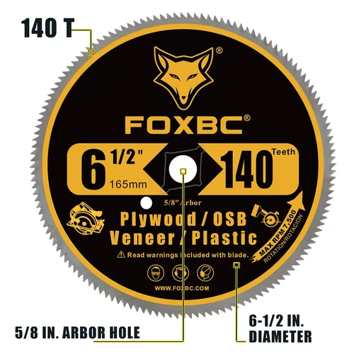 Vista 3 de FOXBC Hoja de sierra circular de 6-1/2 pulgadas con 140 dientes para cortar madera contrachapada, OSB, plástico y madera de chapa con mandril