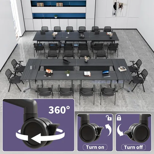 Vista 5 de Folding Conference Table with Wheels, Modular Foldable Conference Room Training Tables for Training Rooms, Flip Top Mobile Rolling Meeting Seminar