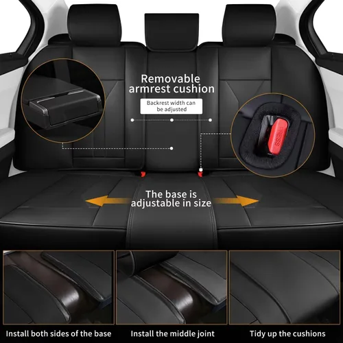 Vista 5 de Car Seat Covers Fit for Jeep Compass 2012-2025 Breathable Leather Seat Cusion Fit for Compass (2 Seat,Black)