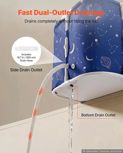 Vista 5 de VEVOR Portable Foldable Bathtub 47.2"x23.6"x19.7" Soaking for Adults Blue
