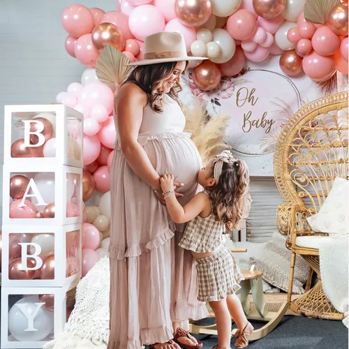 Vista 8 de Vidal Crafts - Juego de 136 decoraciones bohemias de baby shower rosa para niña, juego de decoraciones de baby shower con letrero de Oh Baby