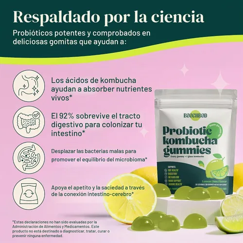 Vista 2 de BoochBod - Gomitas probióticas de kombucha - Prebióticos, probióticos, postbióticos, suplemento de fibra, olmo resbaladizo, raíz de diente de león