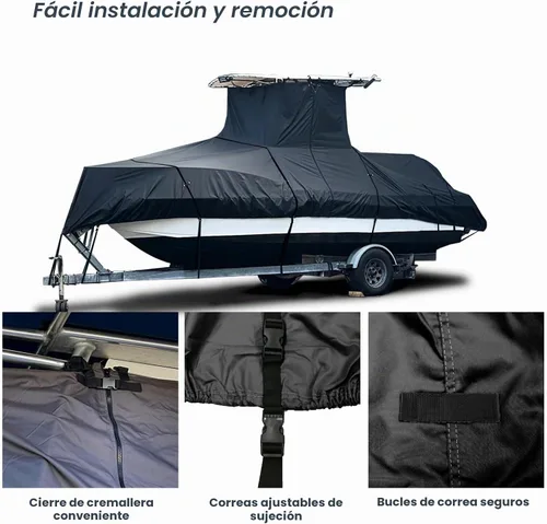 Vista 3 de EliteShield Cubierta Resistente para Barco con T-Top, Se Adapta a Barco de Consola Central de 18 pies a 20 pies de Largo con T-Top Hard-Top Negro