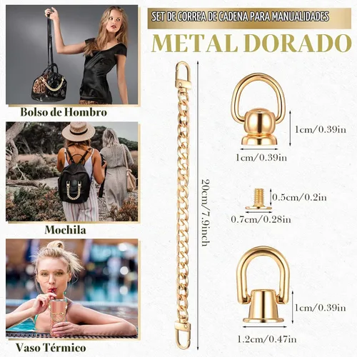 Vista 2 de 4 correas de cadena para bolso de 7.9 pulgadas, accesorios de cadenas para bolso, extensor de bolso plano, correas de repuesto para hombro con 24