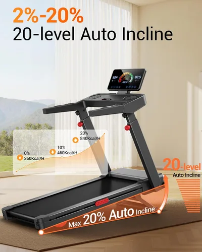 Vista 2 de UMAY Fitness 20% Treadmill with Auto Incline, Running Foldable Treadmills