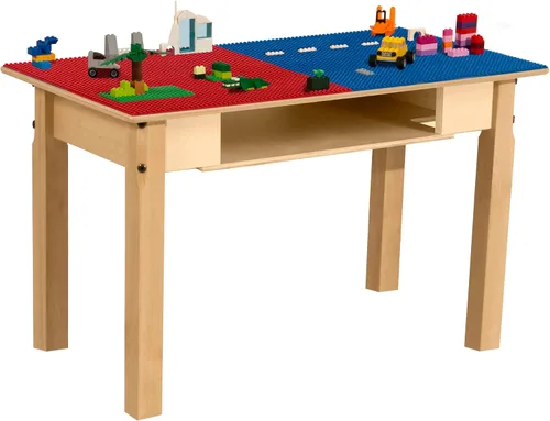 Vista 37 de Contender Time-2-Play - Mesa de madera contrachapada de abedul para niños, color azul y verde, compatible con Lego Montessori con estante para sala