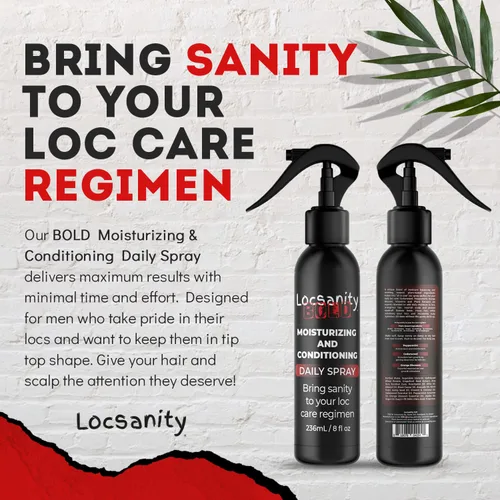 Vista 7 de Loc Spray – Locsanity BOLD - Spray hidratante diario para rastas, rastas, ligero para el cuero cabelludo y el cabello, spray acondicionador natural