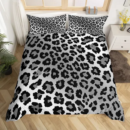 Vista 22 de Feelyou Juego de ropa de cama con estampado de leopardo para niños, tamaño individual, funda de edredón de guepardo safari, funda de edredón de piel