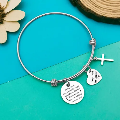 Vista 5 de Pulsera de bautismo, regalos de bautismo para mujeres, regalo cristiano, inspirador, ajustable, regalo religioso para amigos, familia, joyería