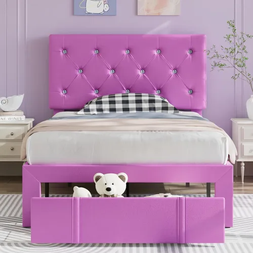 Vista 24 de VECELO Base de cama tamaño individual con plataforma tapizada con cabecera ajustable de botones de diamante, soporte de listones de madera,