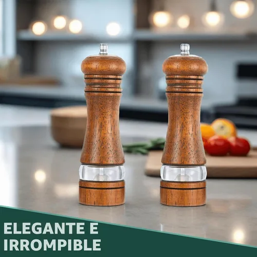 Vista 6 de Juego de Molinillo de Sal y Pimienta de 2 Piezas, Molinillos de Sal y Pimienta de Madera de 6.5 Pulgadas con Grosor Ajustable, Molinillo de Pimienta