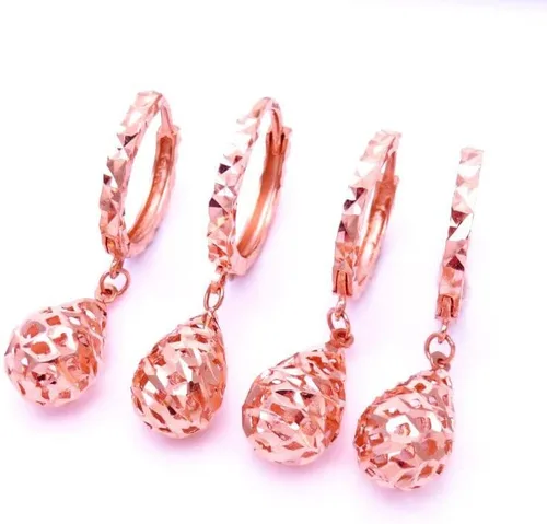 Vista 5 de SAGEKING 2024 New 585 Purple Gold Plated 14K Rose Gold Water Drop Hollow Earrings For Women Glamour Chinese Fashion To Attend The Banquet Jewelry