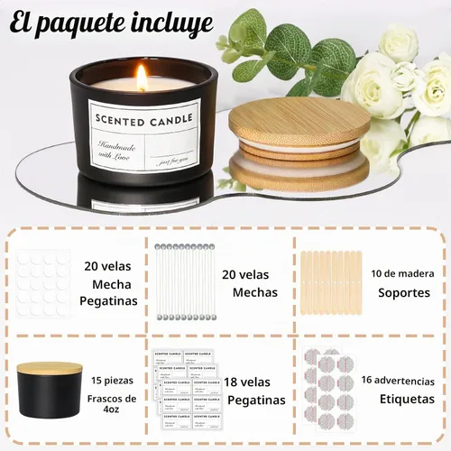 Vista 2 de SUPMIND - Tarros de vela negros de 4 onzas a granel, 15 piezas, tarros de vidrio para hacer velas Wide Mouth Glass Empty Candle Jars with Bamboo