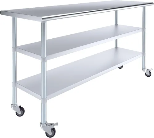 Vista 23 de AmGood Stainless Steel Work Table with 2 Shelves and Casters Metal Utility Table On Wheels