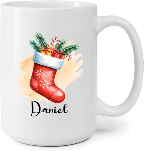 Vista 7 de Taza de café de Navidad personalizada con bastón de caramelo, divertida taza de cerámica de bastón de caramelo, regalos para familiares, amigos
