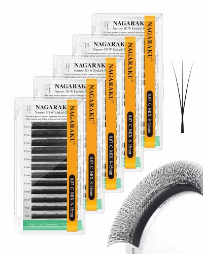 Vista 111 de NAGARAKU Extensiones de pestañas prefabricadas en abanico 3D W 0.05 C 0.315 0.05-C 3D W