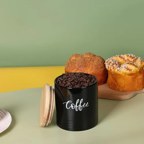 Vista 8 de LEETOYI Contenedores de almacenamiento de alimentos de porcelana con tapa, 4.5 pulgadas, 31 onzas, café etiquetado negro