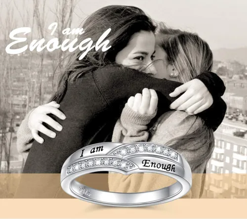 Vista 4 de I am Enough Rings 925 Sterling Silver CZ Ring Inspirational Jewelry Gift for Women Ring Size 6-9