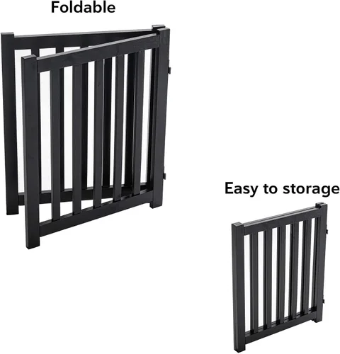 Vista 4 de LZRS Puerta para perros de madera independiente plegable de 2 paneles para interiores – Madera dura sólida de 24" de alto, puerta de seguridad