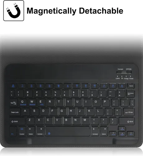 Vista 8 de Funda universal para tableta de 9, 9.7, 10.1, 10.5, 10.9 y 11 pulgadas con teclado, funda con teclado Bluetooth inalámbrico extraíble y soporte