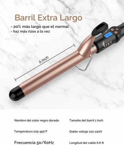 Vista 5 de IKV Rizador de 1 pulgada de barril extra largo, varita rizadora de doble