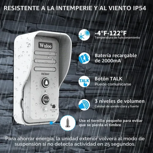 Vista 4 de Wuloo Timbre de puerta de intercomunicador inalámbrico para intercomunicador doméstico (1 y 1 blanco)