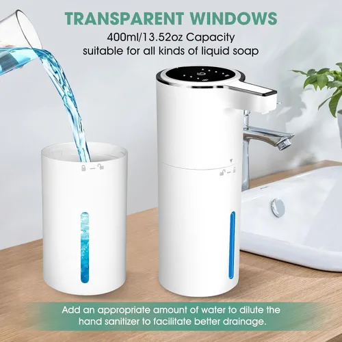 Vista 11 de Paquete de 4 dispensadores automáticos de jabón líquido sin contacto, dispensador de jabón líquido con sensor inteligente de 13.5 onzas, recargable