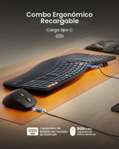 Vista 8 de ProtoArc Teclado y Ratón Inalámbrico Ergonómico, EKM01 Plus Combo de Teclado y Ratón Bluetooth Ergo de Tamaño Completo, Diseño Dividido