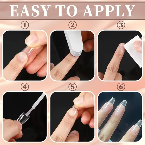 Vista 5 de FEBSNOW 600 piezas de puntas de uñas postizas largas estilo ataúd, uñas de gel transparentes de cobertura completa, estilo bailarina, autoadhesivas