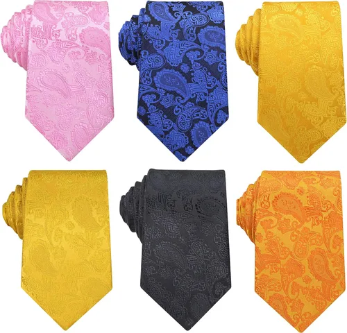 Vista 9 de WeiShang Lote de 6 corbatas clásicas de seda para hombre, corbatas tejidas jacquard