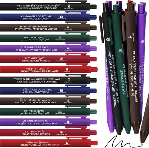 Vista 7 de Yeaqee 70 bolígrafos cristianos con versículos bíblicos, regalo con cita inspiradora, divertidos bolígrafos retráctiles motivacionales, tinta negra