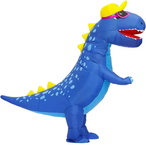 Vista 4 de Decalare Disfraz inflable de dinosaurio T-REX para adultos, disfraz de Halloween de cuerpo completo para hombres y mujeres, disfraces inflados