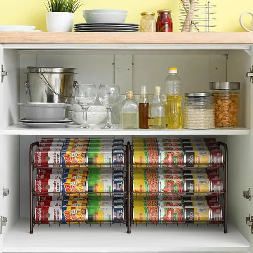 Vista 2 de MOOACE Organizador de latas, dispensador de almacenamiento de latas 2 en 1 con capacidad para hasta 72 latas, organizador de latas para armario