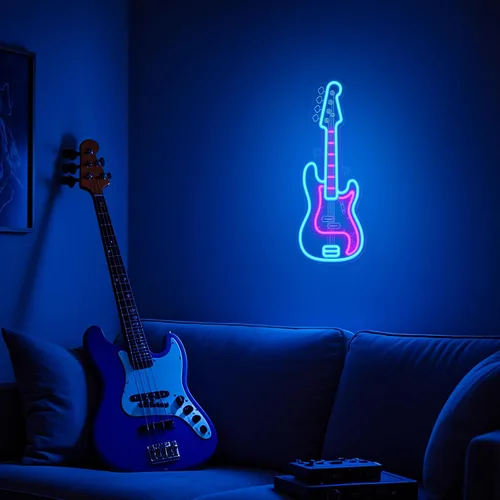 Vista 6 de CoolGift Mart Letrero de neón de guitarra bajo, luz LED regulable de guitarra bajo para decoración de habitación con alimentación USB, decoraciones