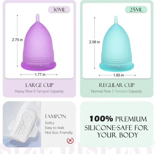 Vista 4 de YTYOMUR Tazas Menstruales con Esterilizador, 2 Tazas de Período Reutilizables para Mujeres, Alternativa al Tampón y a la Toalla, Taza Femenina
