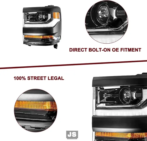 Vista 4 de JSBOYAT HID/Xenon para Chevy Silverado 1500 2016-2019 Conjunto de Faros Delanteros de Repuesto Proyector LED DRL Estilo OE de Fábrica Par Juego