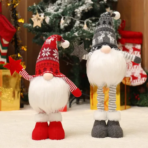 Vista 3 de 2 gnomos de Navidad iluminados de gran tamaño de 24.8 pulgadas con patas de resorte retráctiles