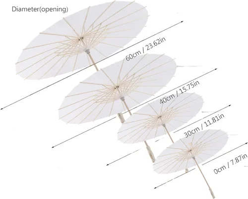 Vista 5 de Paquete de 2 parasoles de papel decorativo chino/japonés, blanco, pintura para bricolaje, decoración de boda, novia, fiesta, foto, cosplay