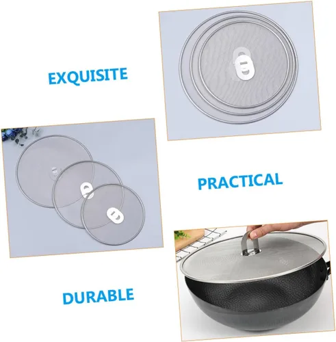 Vista 5 de 3 pantallas de salpicaduras de grasa de acero inoxidable, protectores contra salpicaduras de aceite para sartén, protector de cocina, malla fina