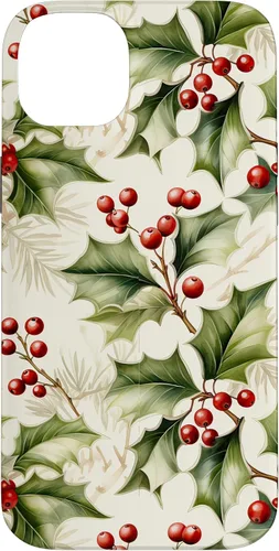 Vista 15 de Lindo diseño de bayas de acebo y hojas de Navidad para el caso de Navidad para iPhone 16