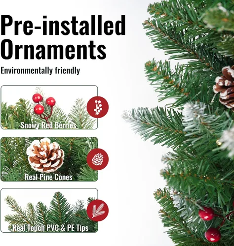 Vista 4 de ANOTHERME Guirnalda de Navidad artificial preiluminada de 9 pies, decoración de Navidad para interiores y exteriores, guirnalda con temporizador que
