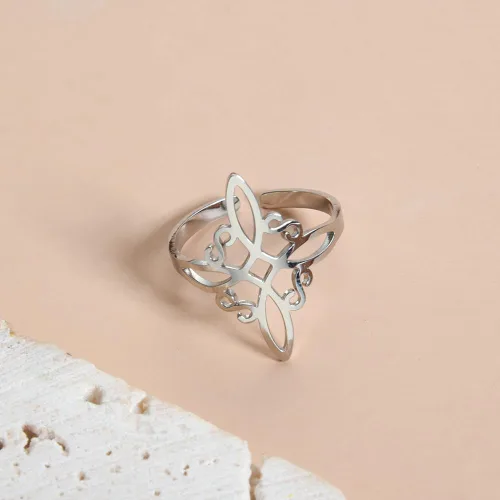 Vista 3 de Anillo de nudo de bruja para mujer, de acero inoxidable, ajustable, anillo de nudo de amor celta, anillo de nudo de brujas cuaternarias, amuleto
